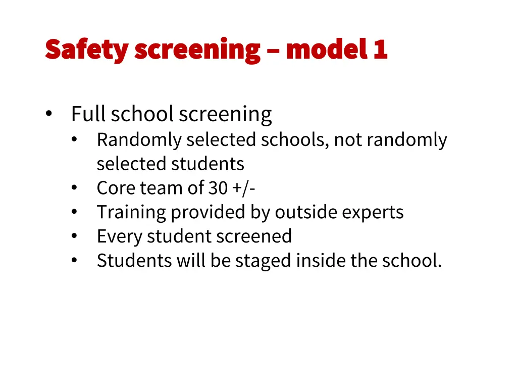 safety screening safety screening model 1