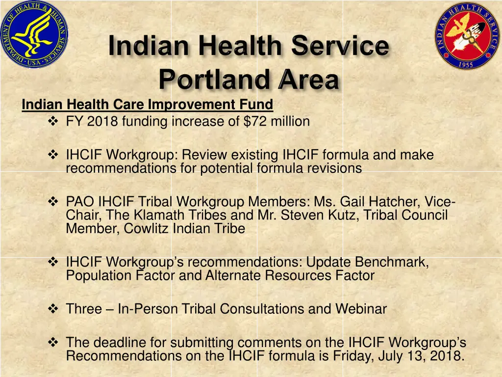 indian health care improvement fund fy 2018
