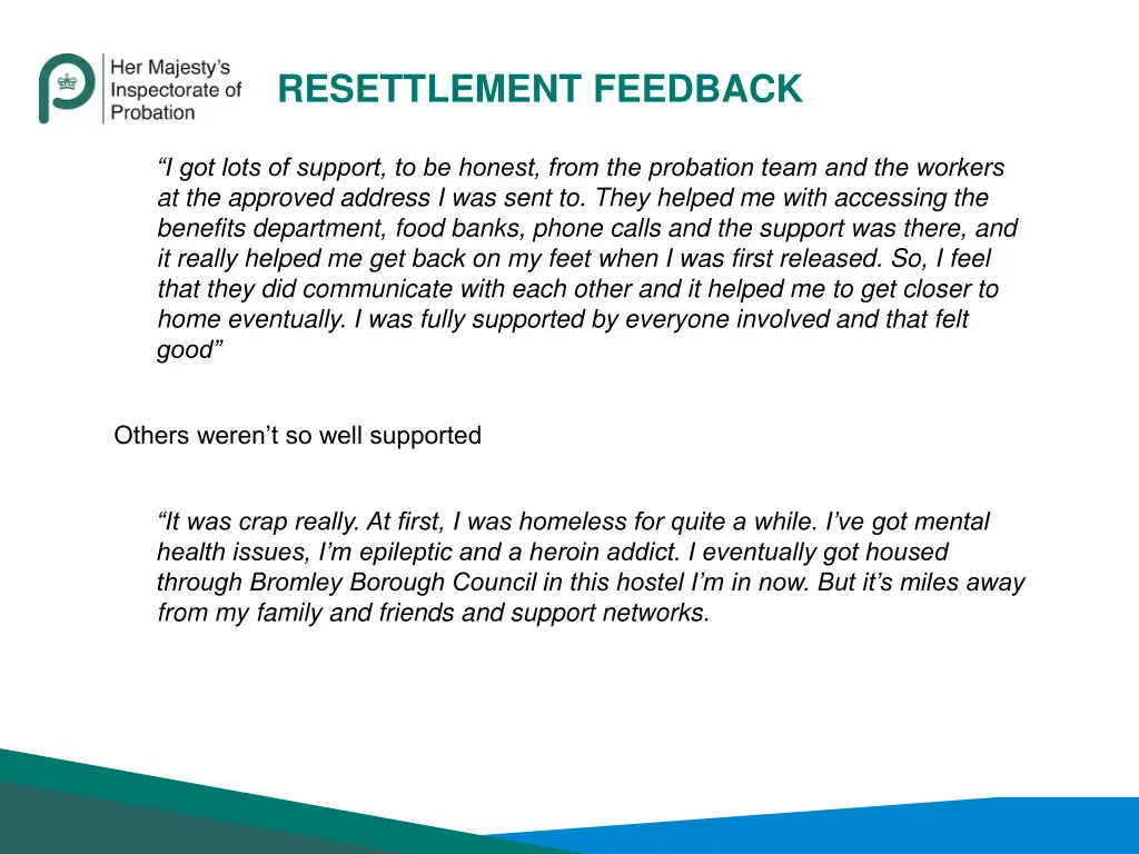 resettlement feedback