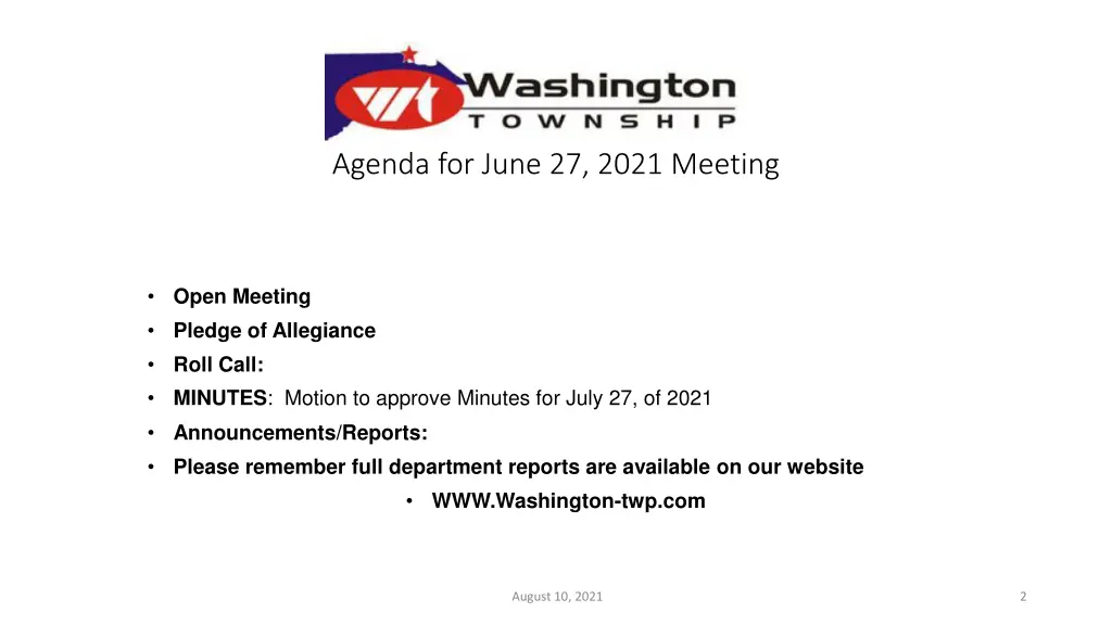 agenda for june 27 2021 meeting