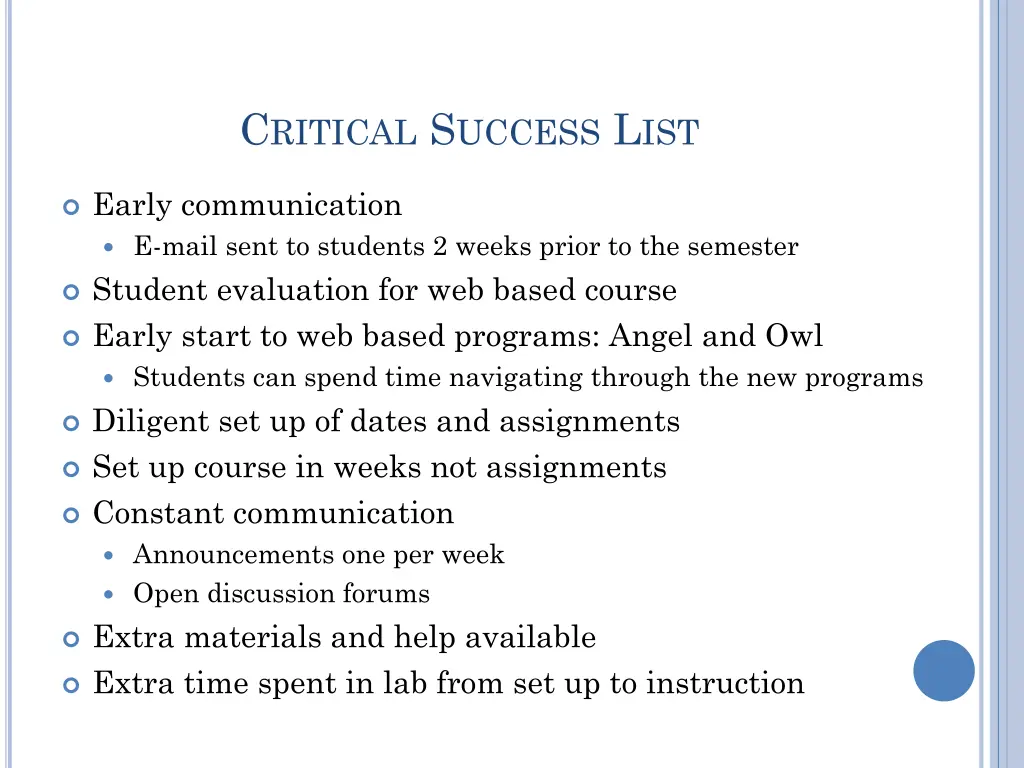 c ritical s uccess l ist