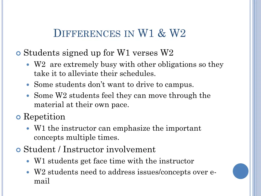 d ifferences in w1 w2