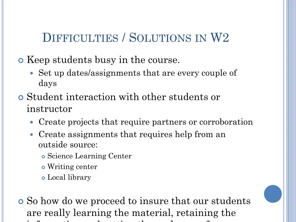 d ifficulties s olutions in w2 1