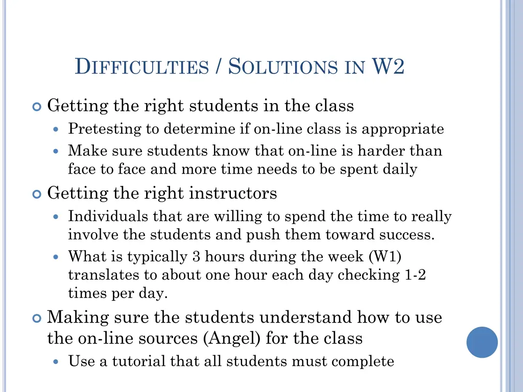 d ifficulties s olutions in w2