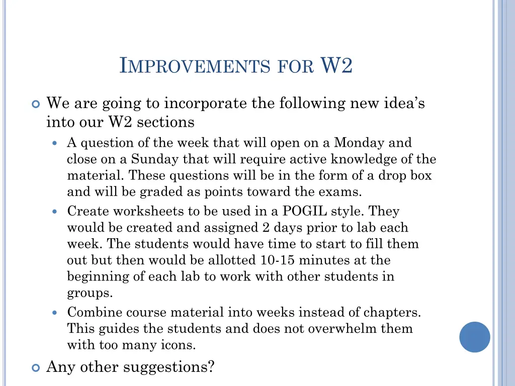 i mprovements for w2