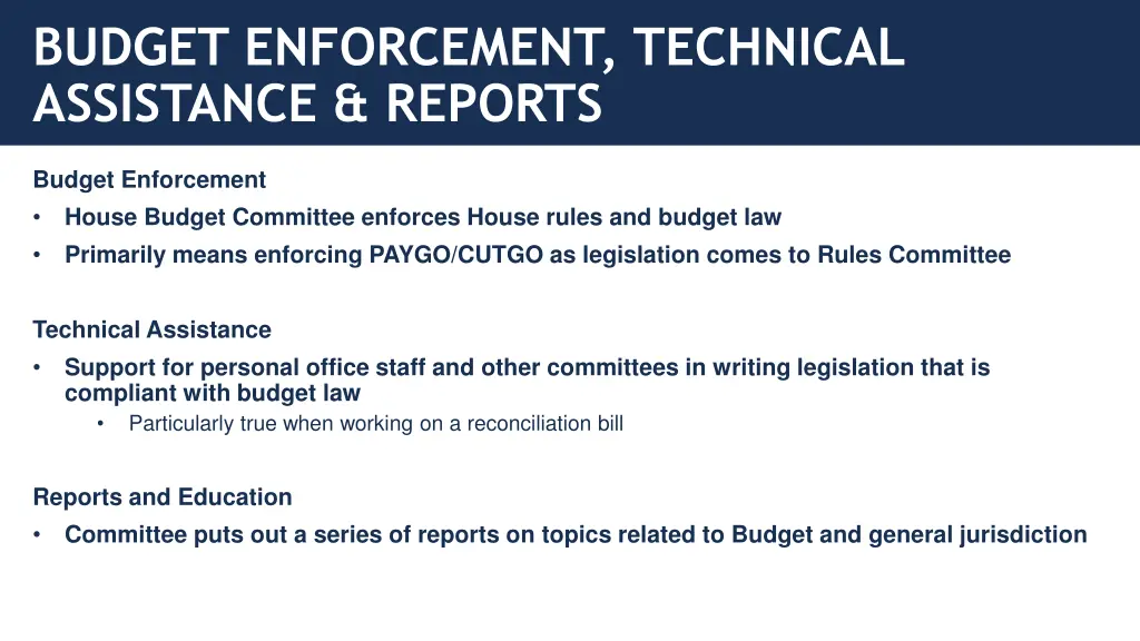 budget enforcement technical assistance reports