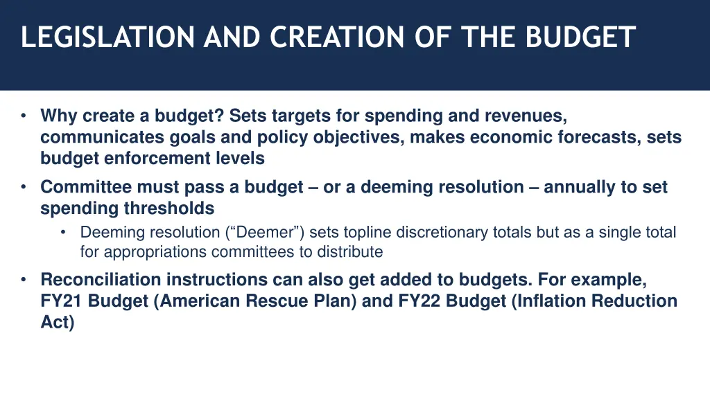 legislation and creation of the budget