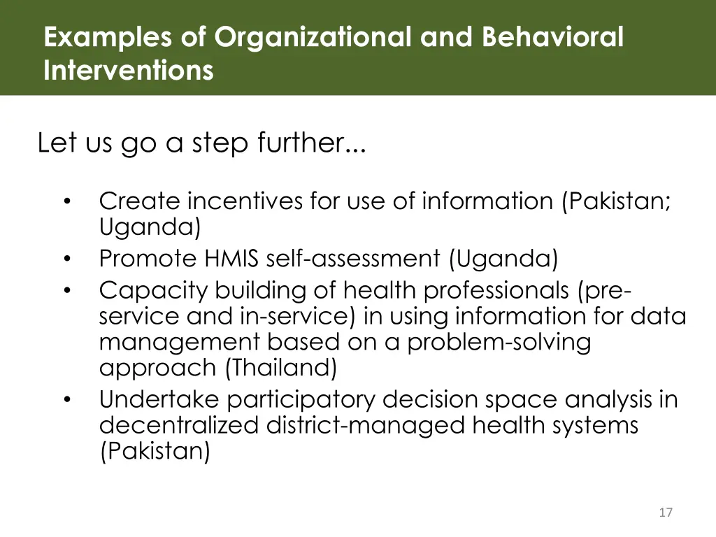 examples of organizational and behavioral