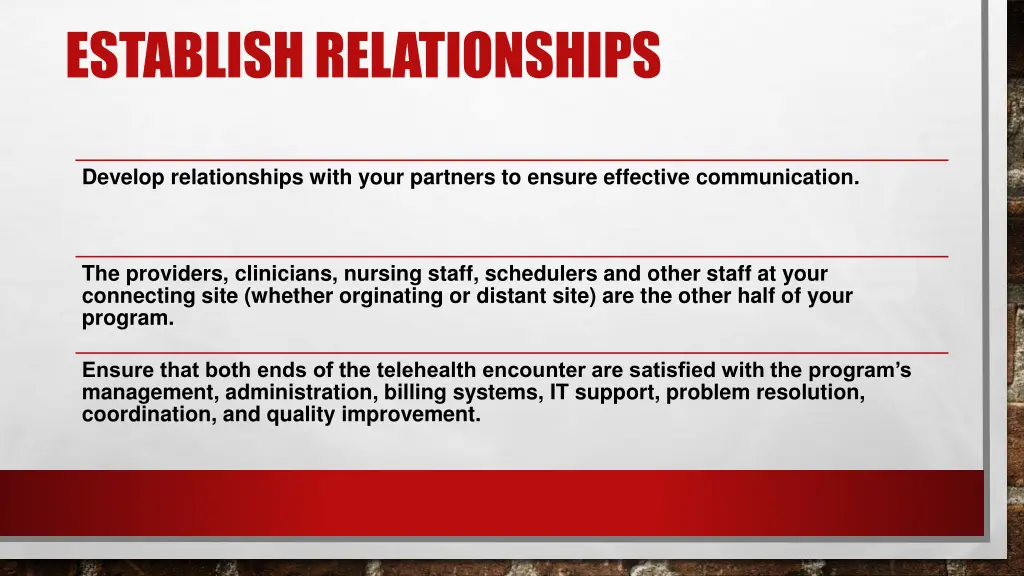 establish relationships