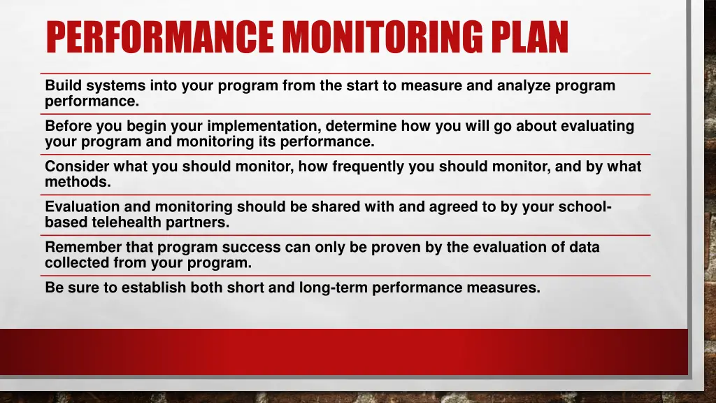 performance monitoring plan