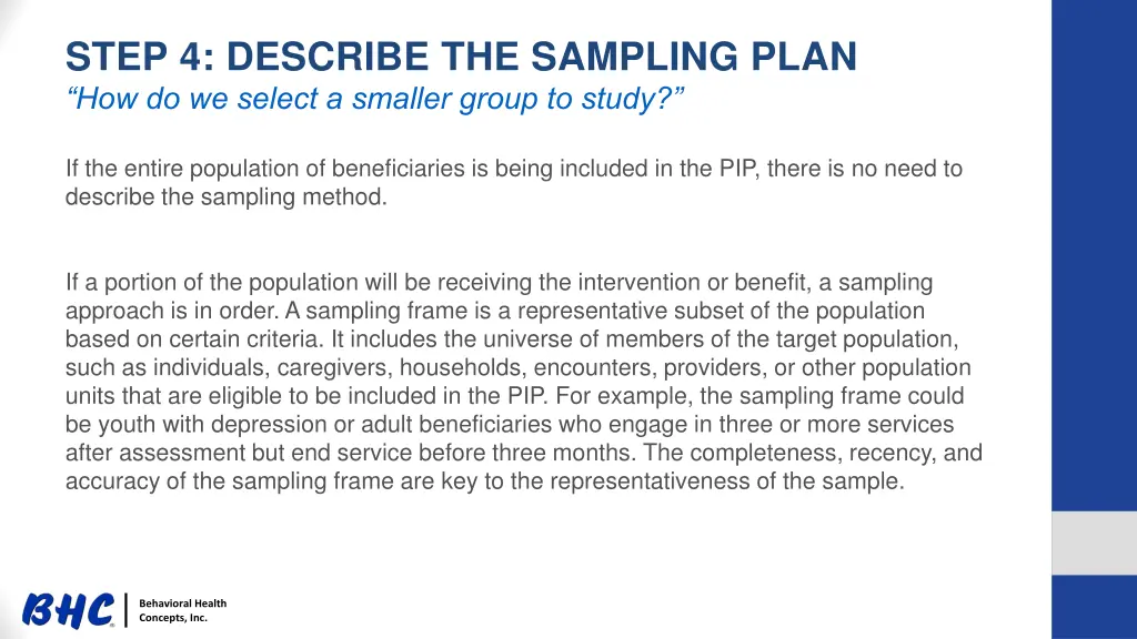 step 4 describe the sampling plan