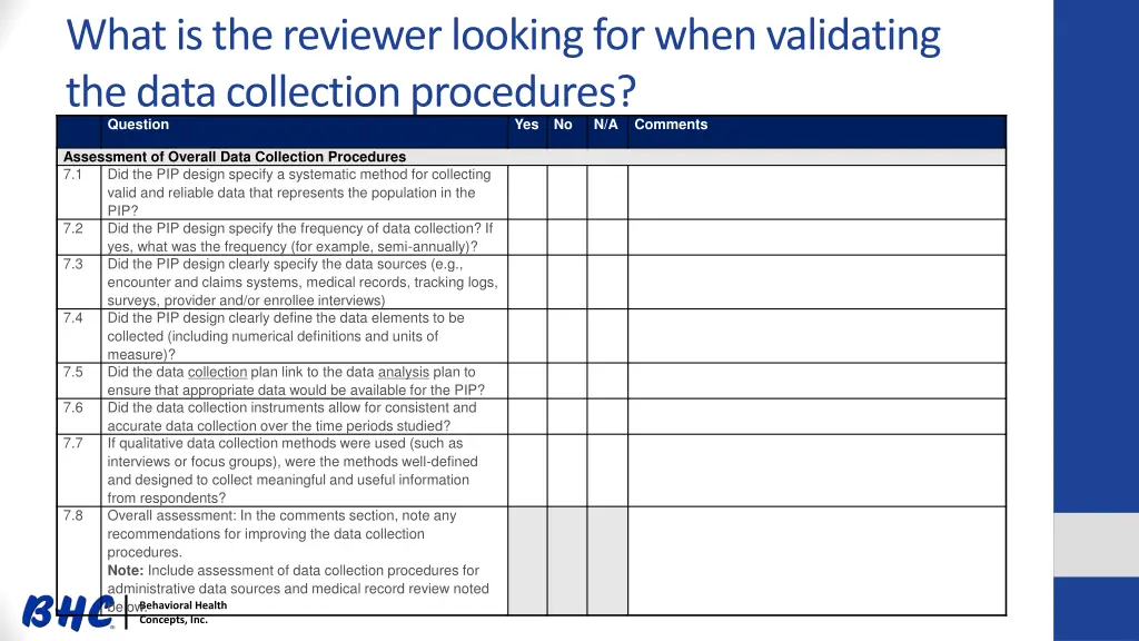 what is the reviewer looking for when validating 7