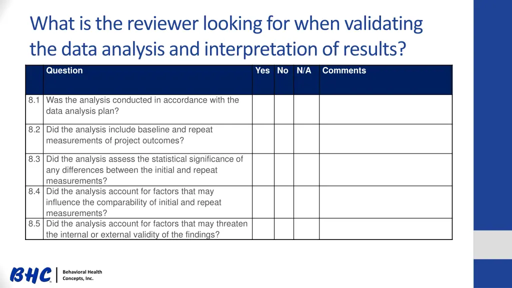 what is the reviewer looking for when validating 9