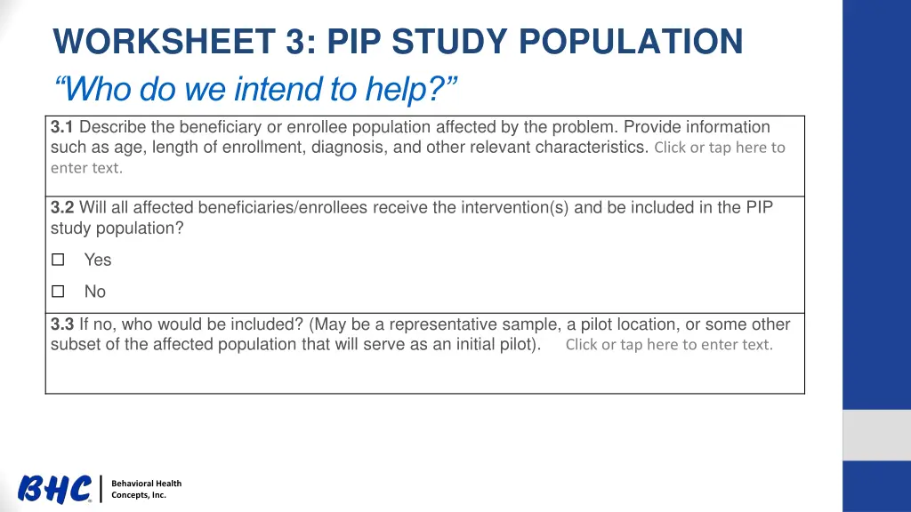 worksheet 3 pip study population who do we intend