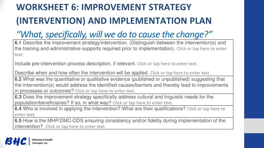 worksheet 6 improvement strategy intervention