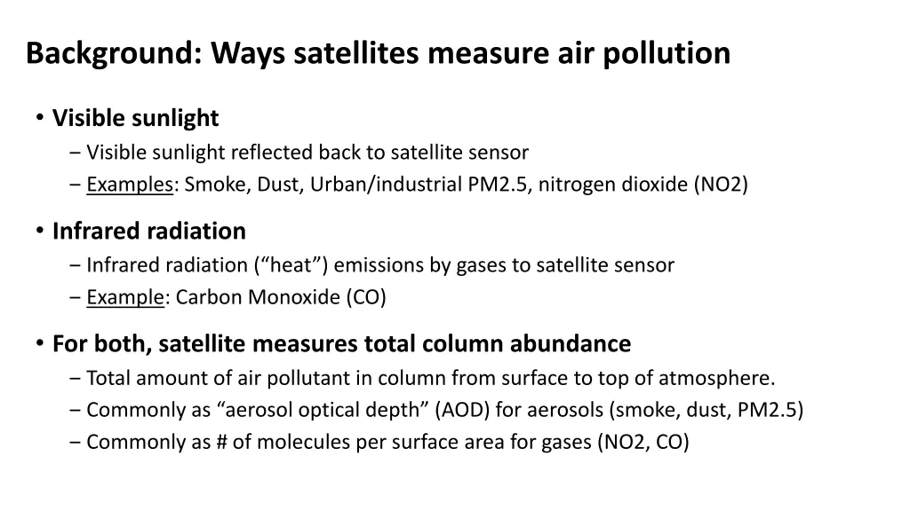 background ways satellites measure air pollution