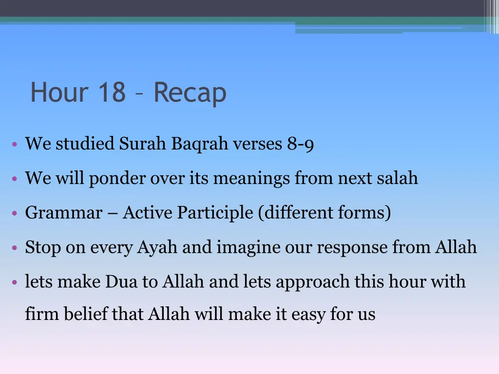 hour 18 recap