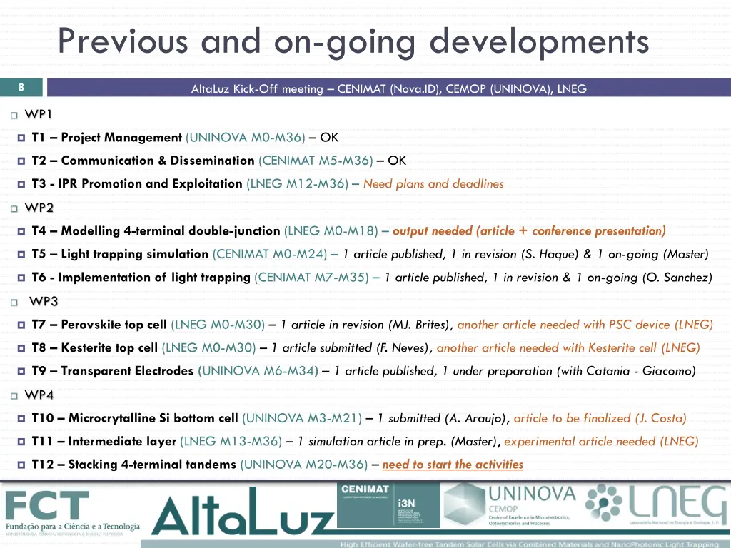 previous and on going developments