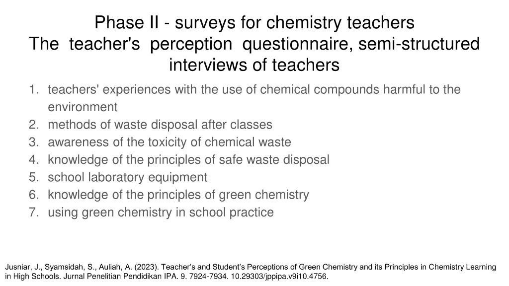 phase ii surveys for chemistry teachers
