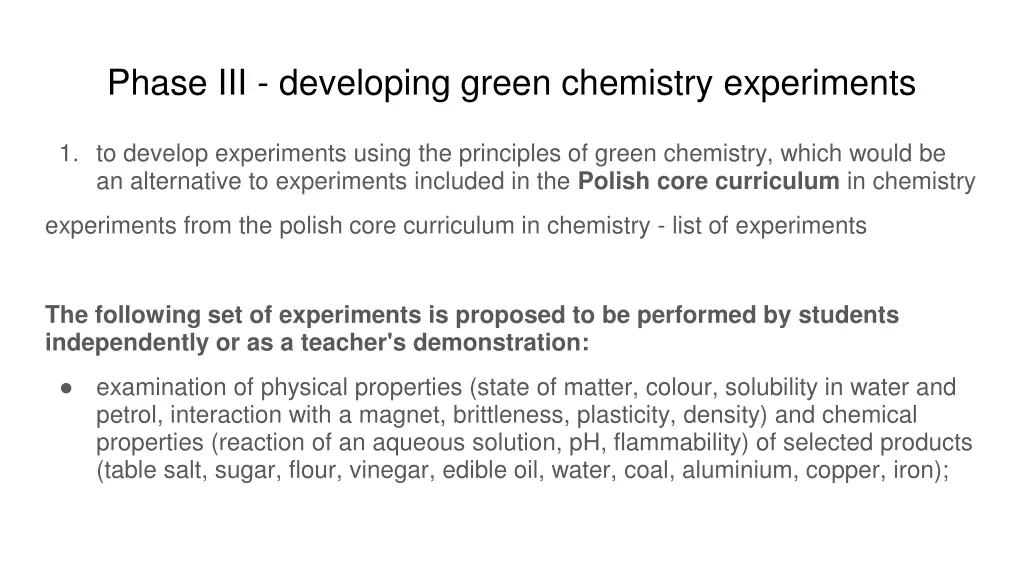 phase iii developing green chemistry experiments