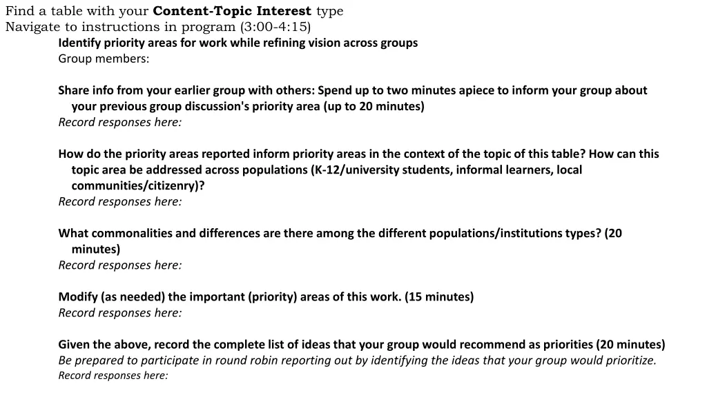 find a table with your content topic interest