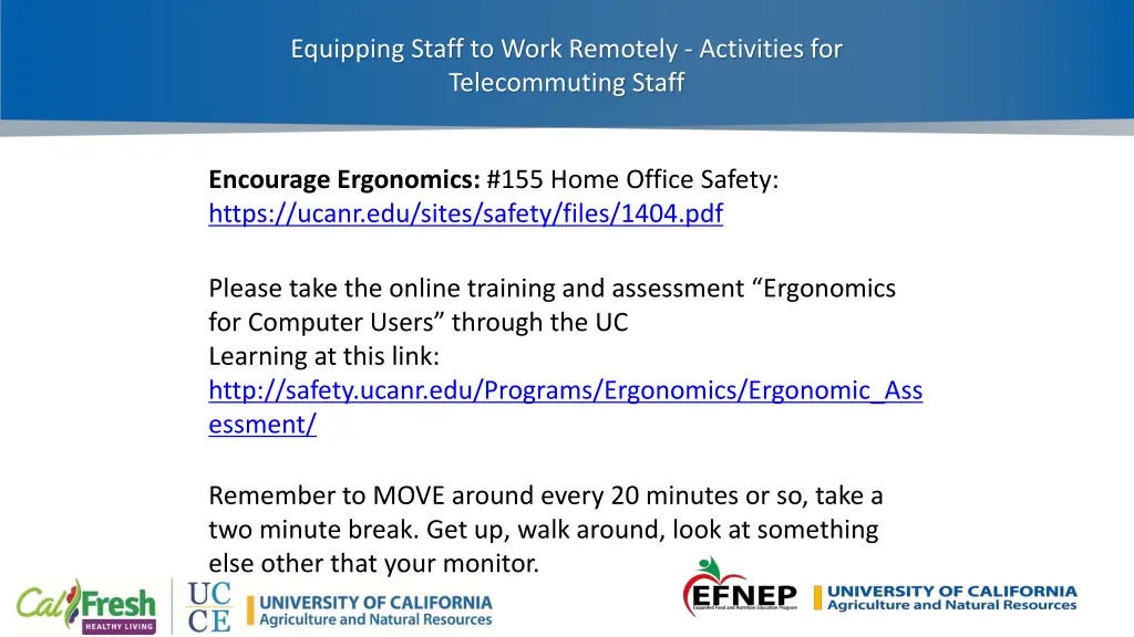 equipping staff to work remotely activities