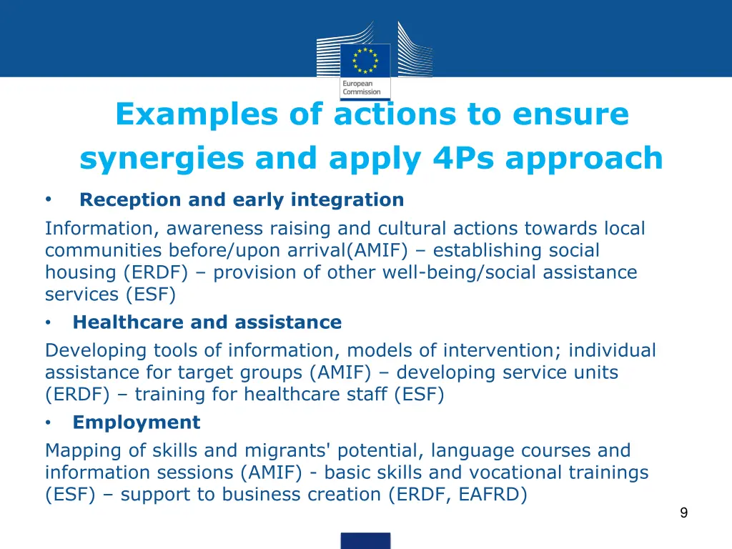 examples of actions to ensure synergies and apply