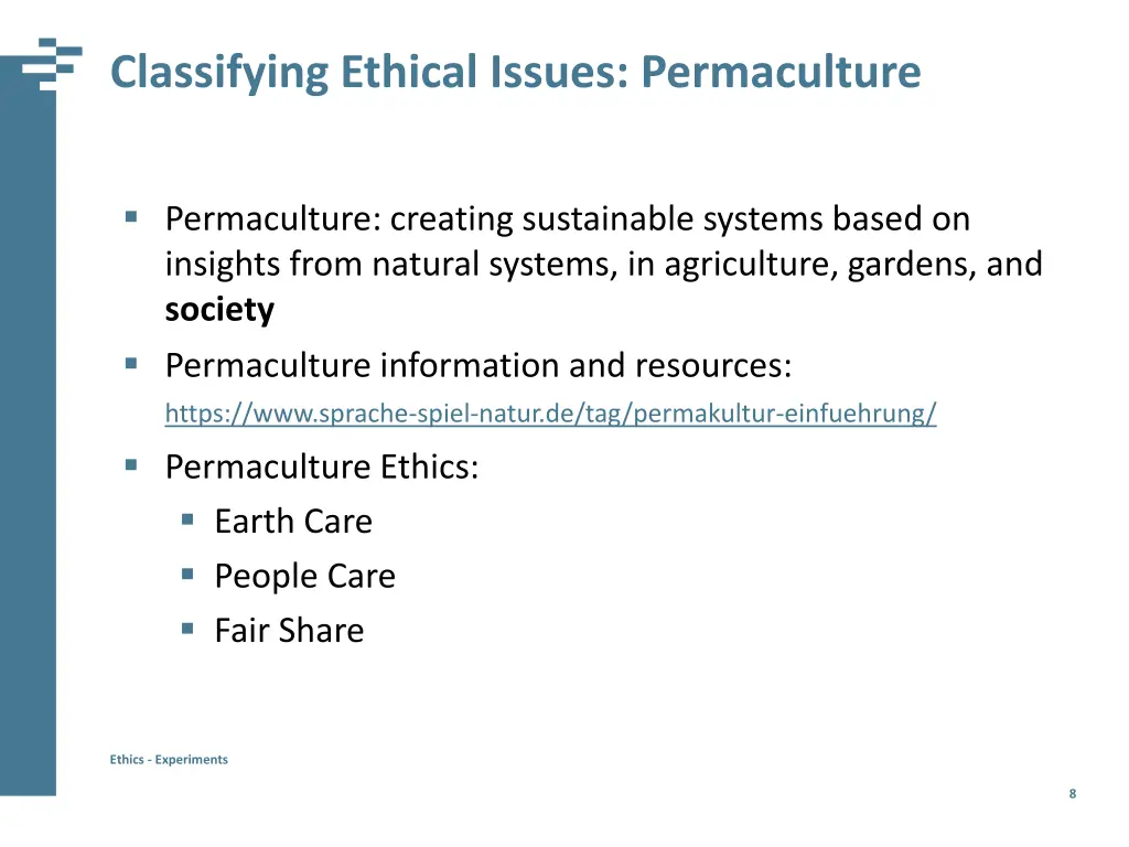 classifying ethical issues permaculture