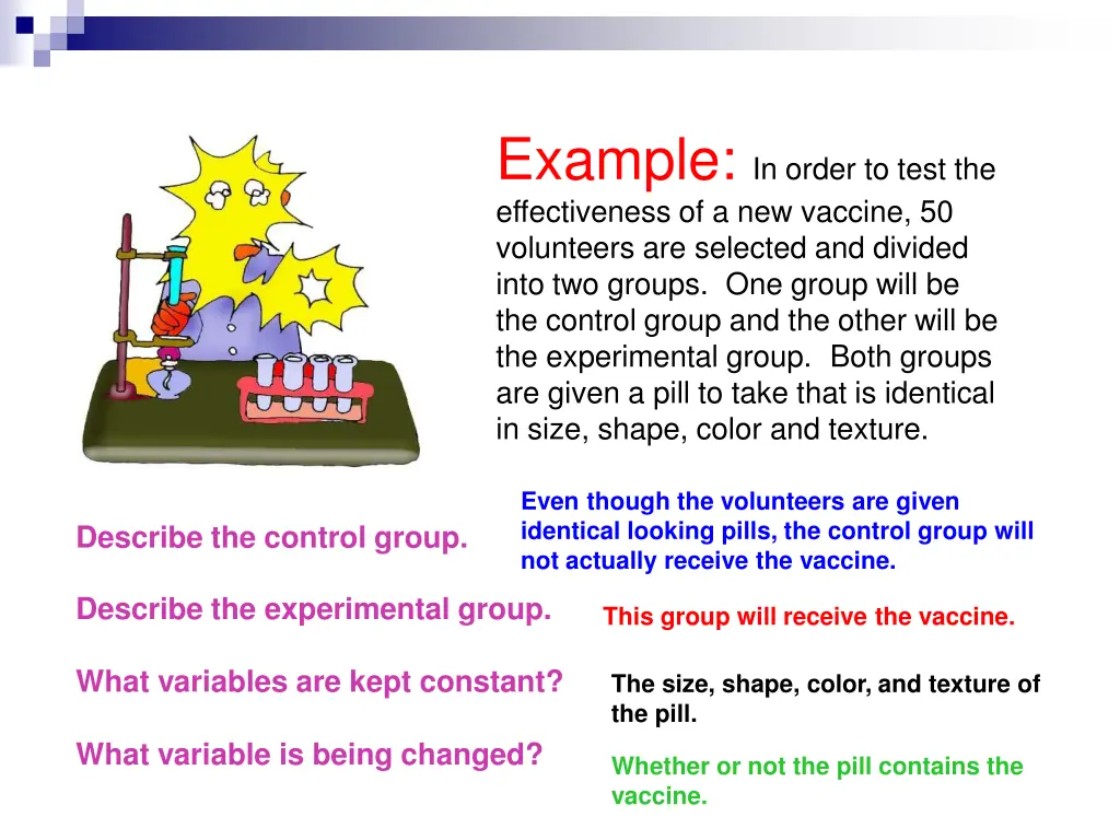 example in order to test the effectiveness