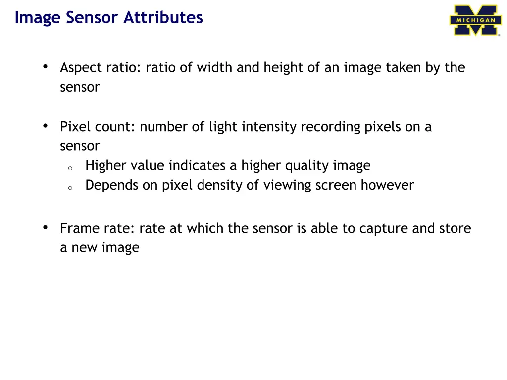 image sensor attributes