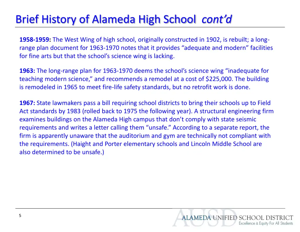 brief history of alameda high school cont d