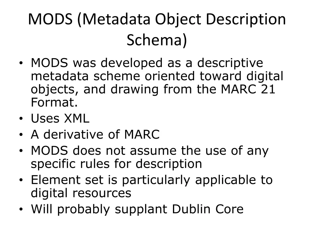 mods metadata object description schema mods