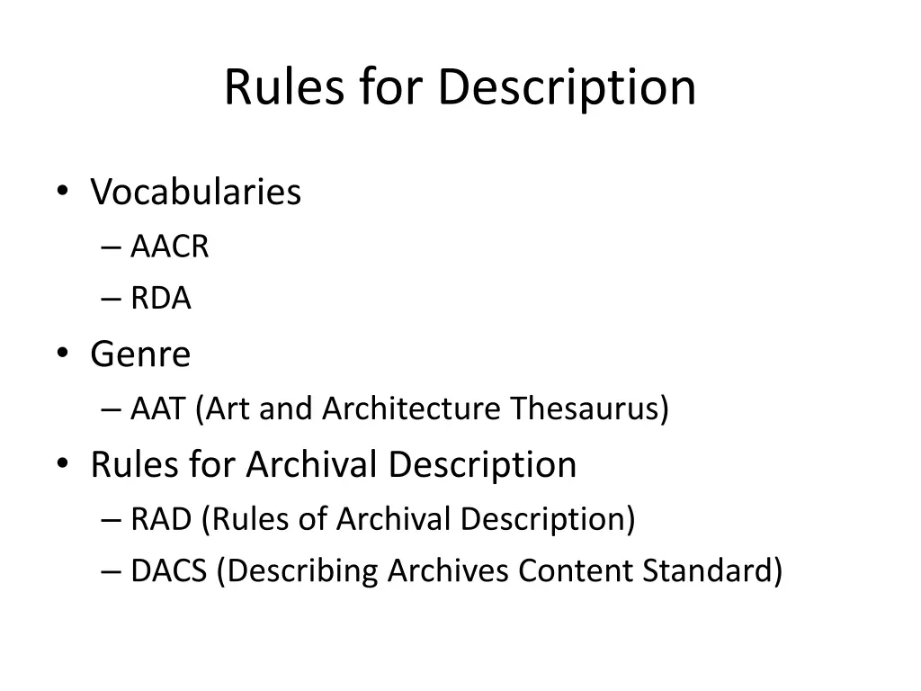 rules for description