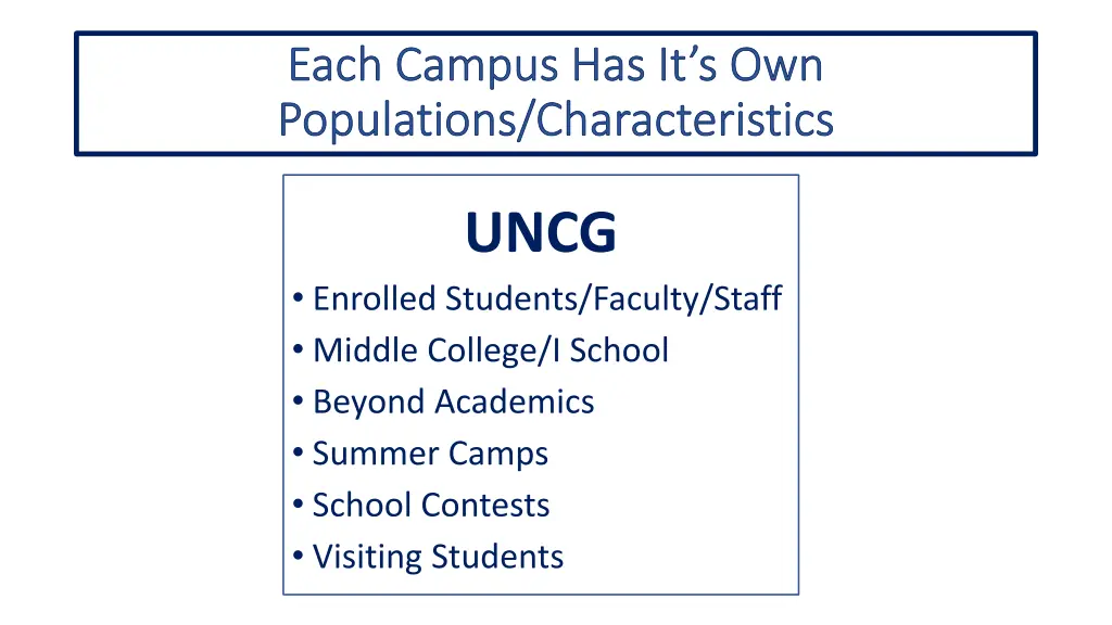 each campus has it s own populations