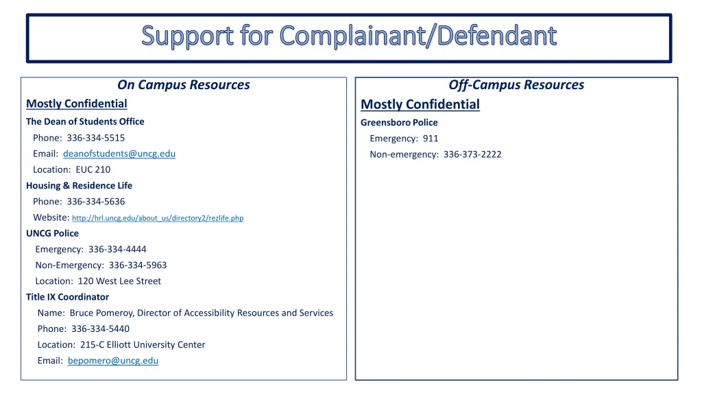 support for complainant defendant support