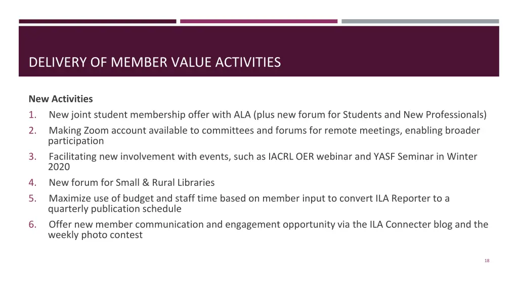 delivery of member value activities