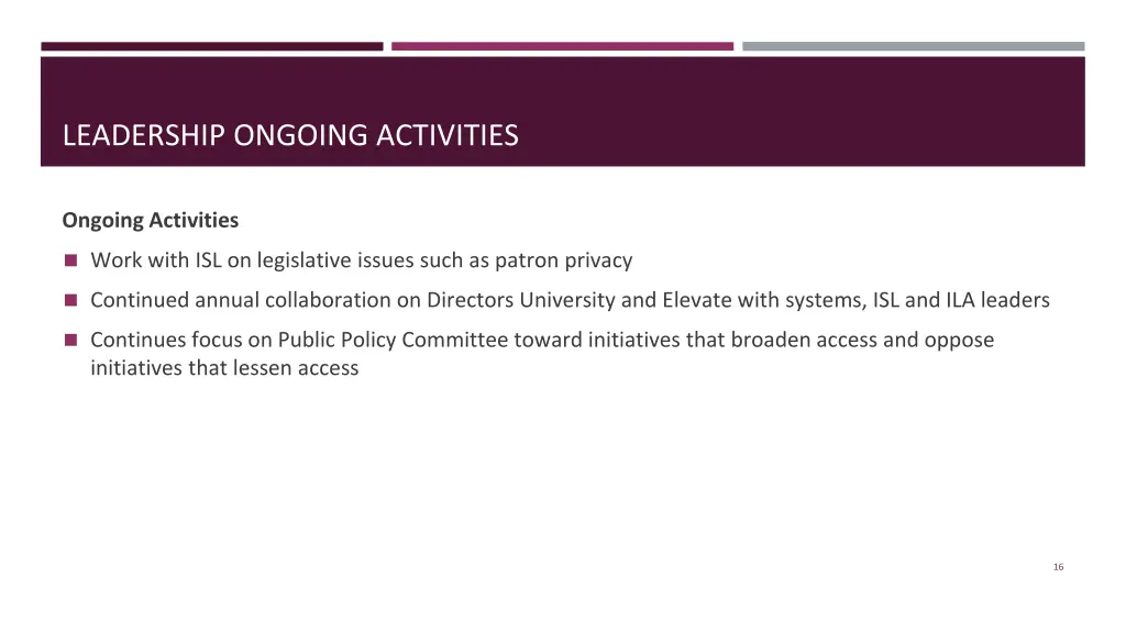 leadership ongoing activities