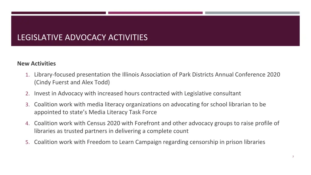 legislative advocacy activities
