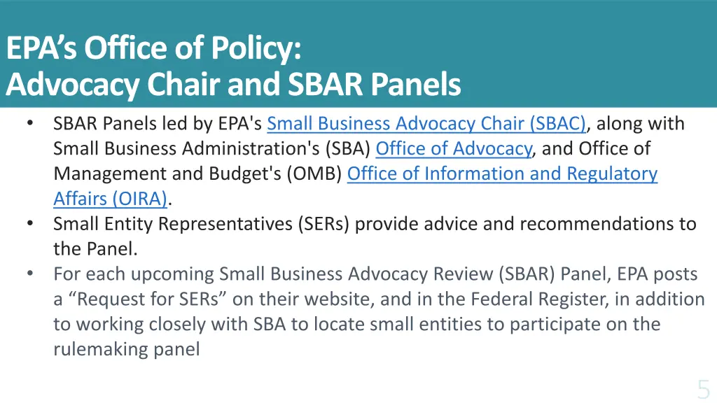 epa s office of policy advocacy chair and sbar