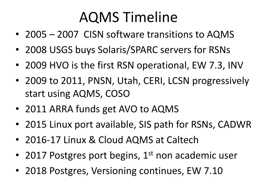 aqms timeline