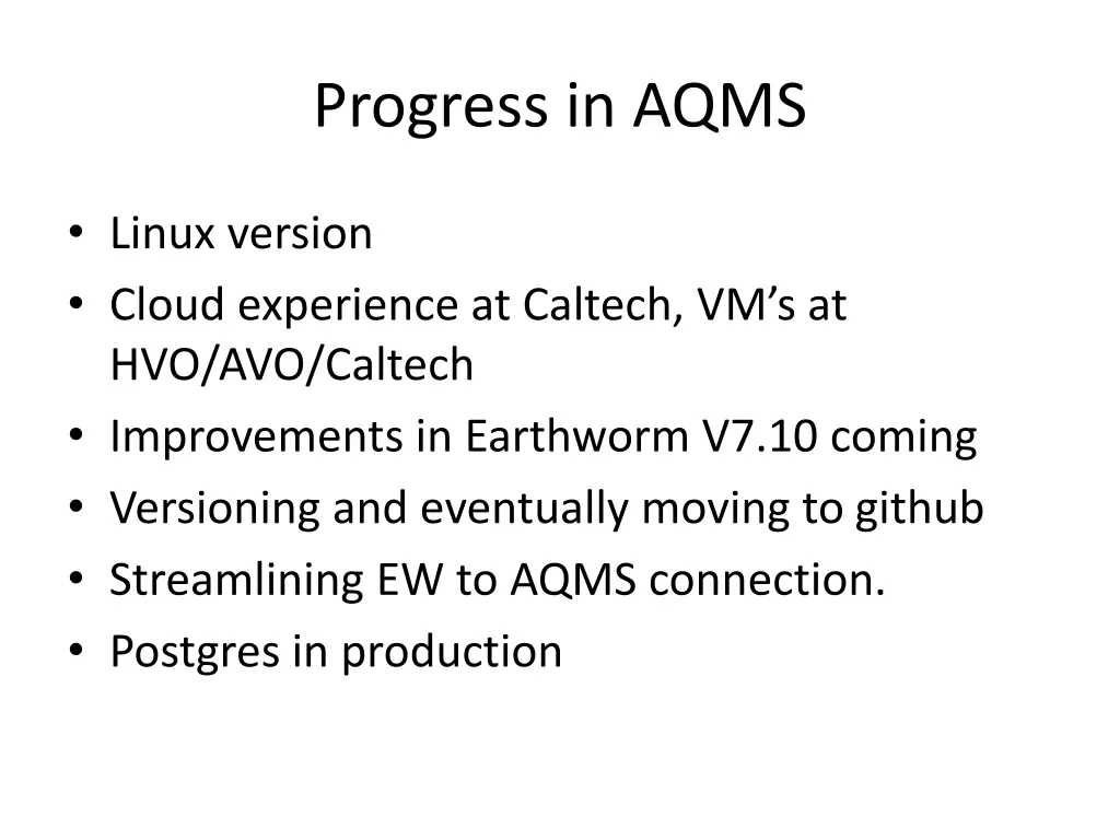 progress in aqms