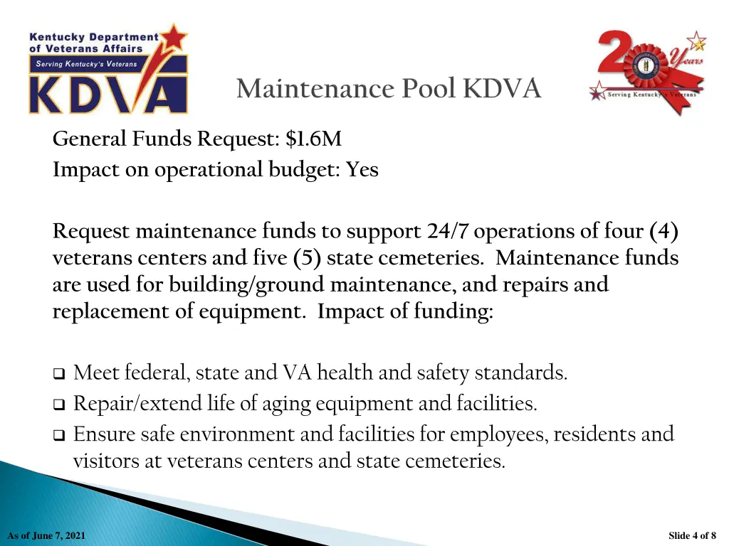 general funds request 1 6m impact on operational