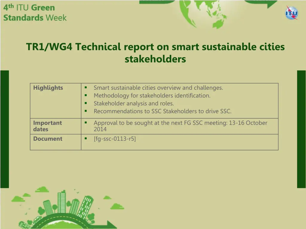 tr1 wg4 technical report on smart sustainable