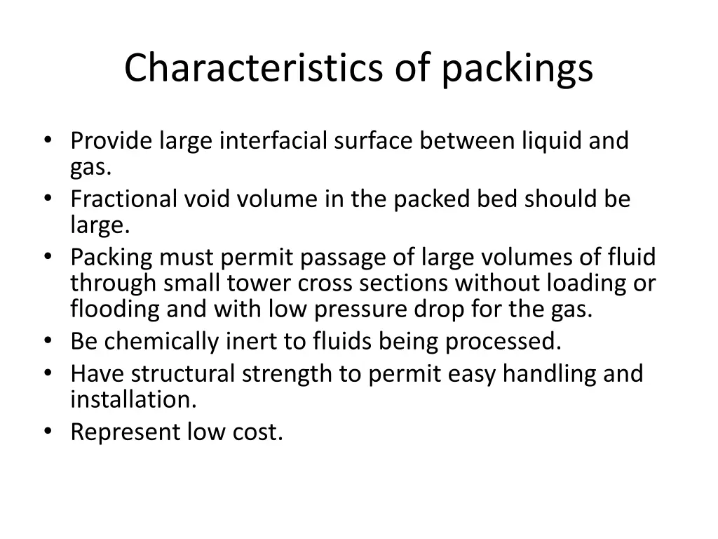 characteristics of packings
