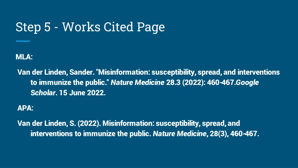 step 5 works cited page