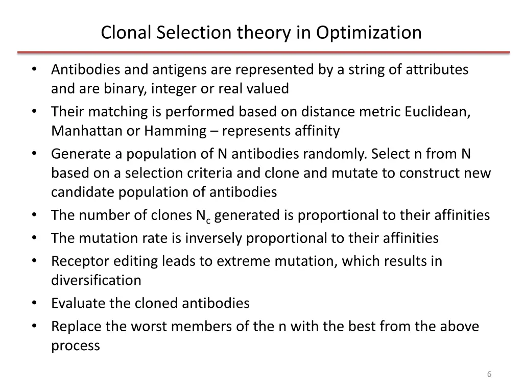 clonal selection theory in optimization