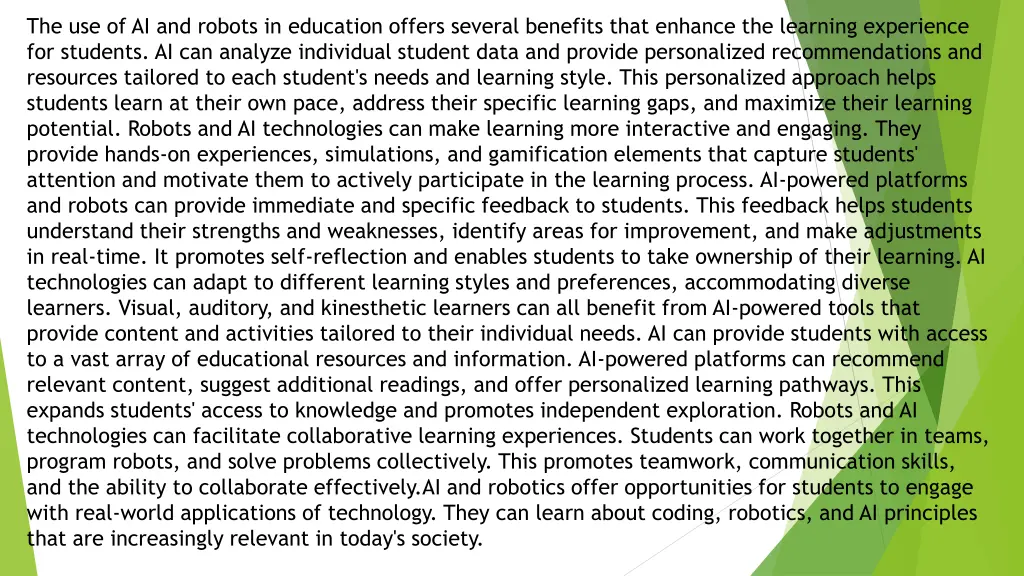 the use of ai and robots in education offers