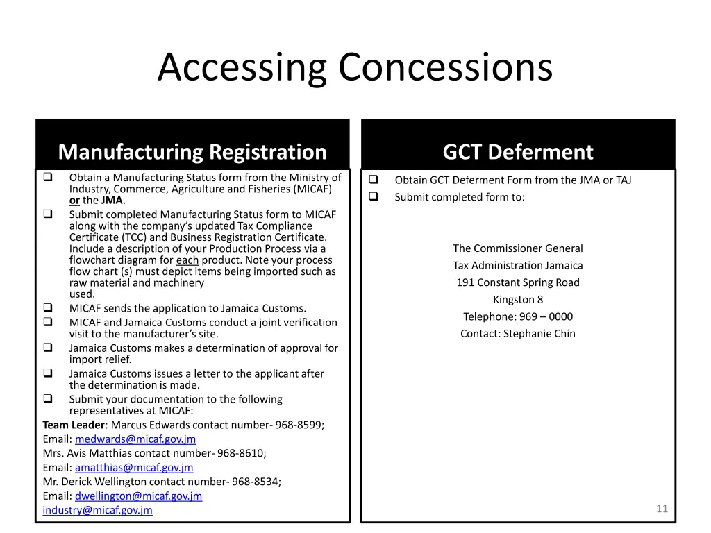 accessing concessions