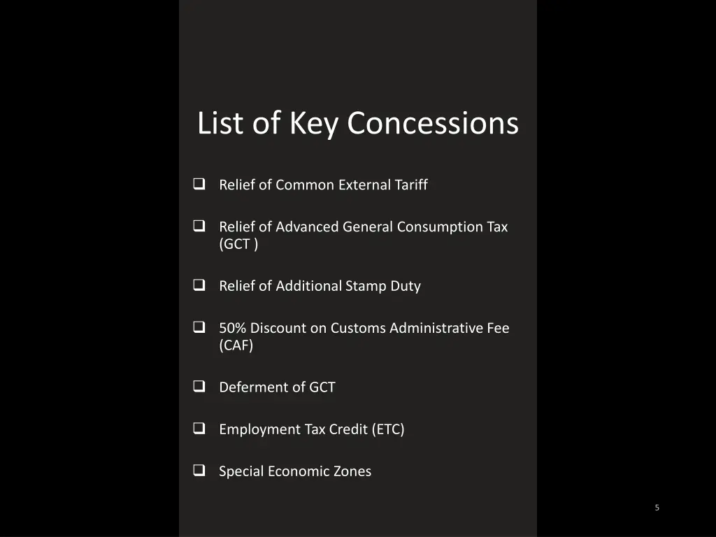list of key concessions