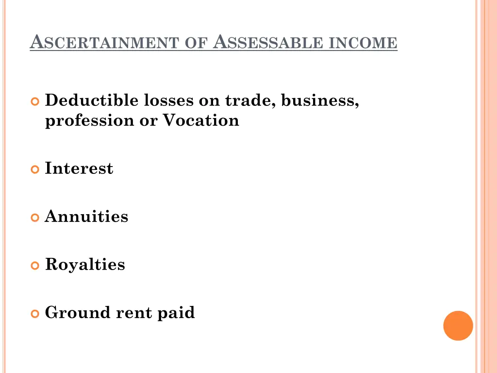 a scertainment of a ssessable income